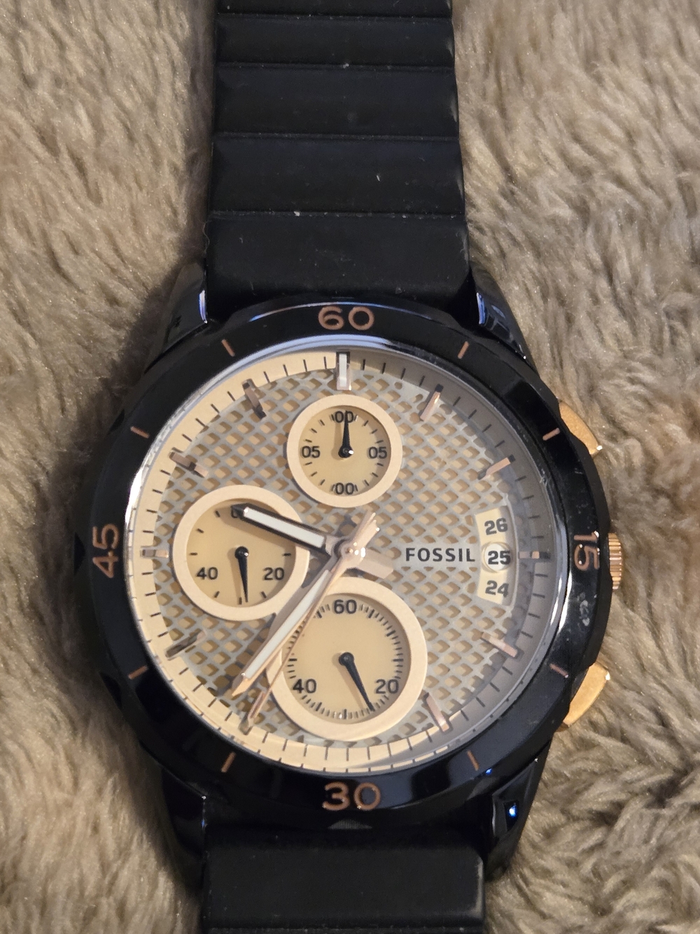 Fossil Black and Champagne Chronograph Watch